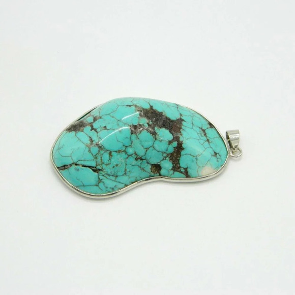 Blue Turquoise Large Silver Plated Large Necklace - Picture 3 of 5